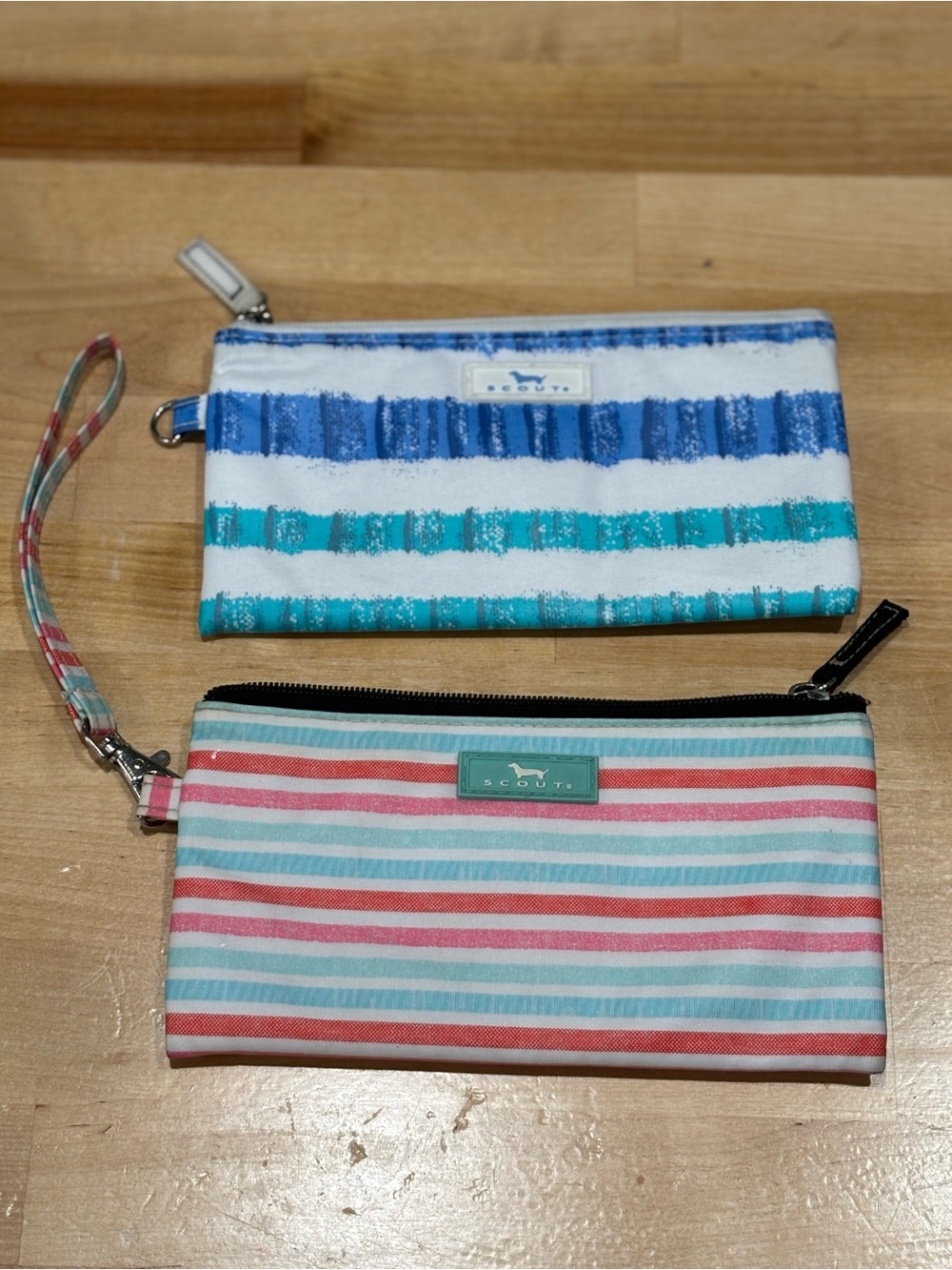 Scout Striped Wristlet Pouches in Blue, Teal & Coral